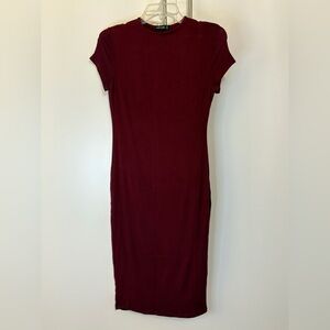 Popular Basics Red Bodycon Midi Dress Cap Sleeve